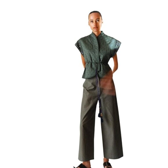 ZARA POPLIN CULOTTES MID KHAKI SIZE XS | 7563/080 - Picture 2 of 4